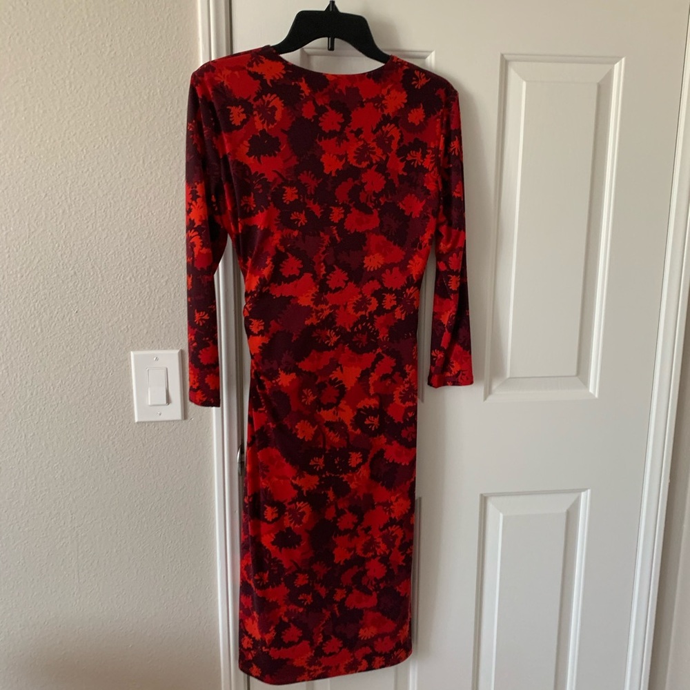 Anne Klein Red Floral Faux Wrap Dress - Picture 3 of 3
